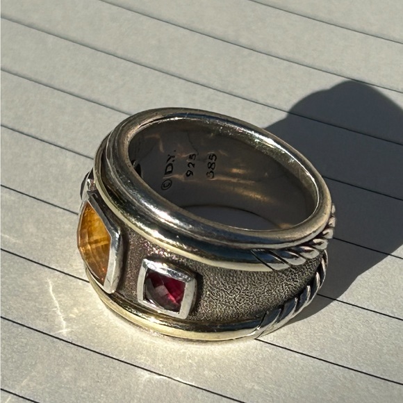 Retired David Yurman Sterling Silver 14k Gold 3 Stone Ring - Picture 2 of 5
